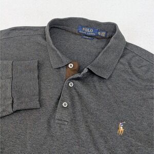 Polo Ralph Lauren Long Sleeve Polo Leather Trim Mens 2XL Dark Grey